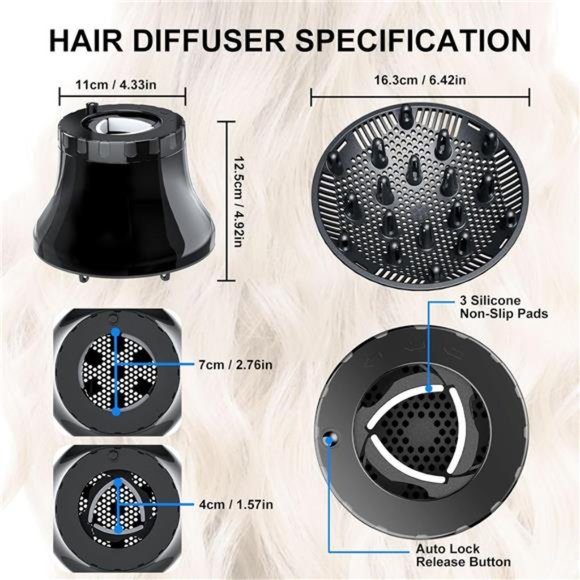 Diffuser Hair Dryer Universal, Hair Dryer Diffuser Attachment for Curly Hair - Picture 6 of 7